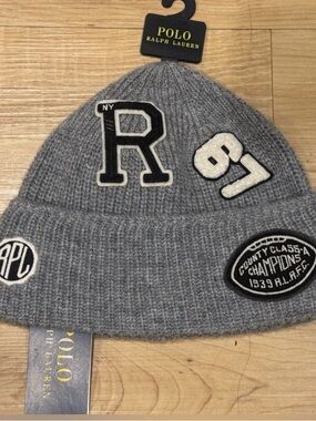Polo by Ralph Lauren Gray Patch Knit Beanie